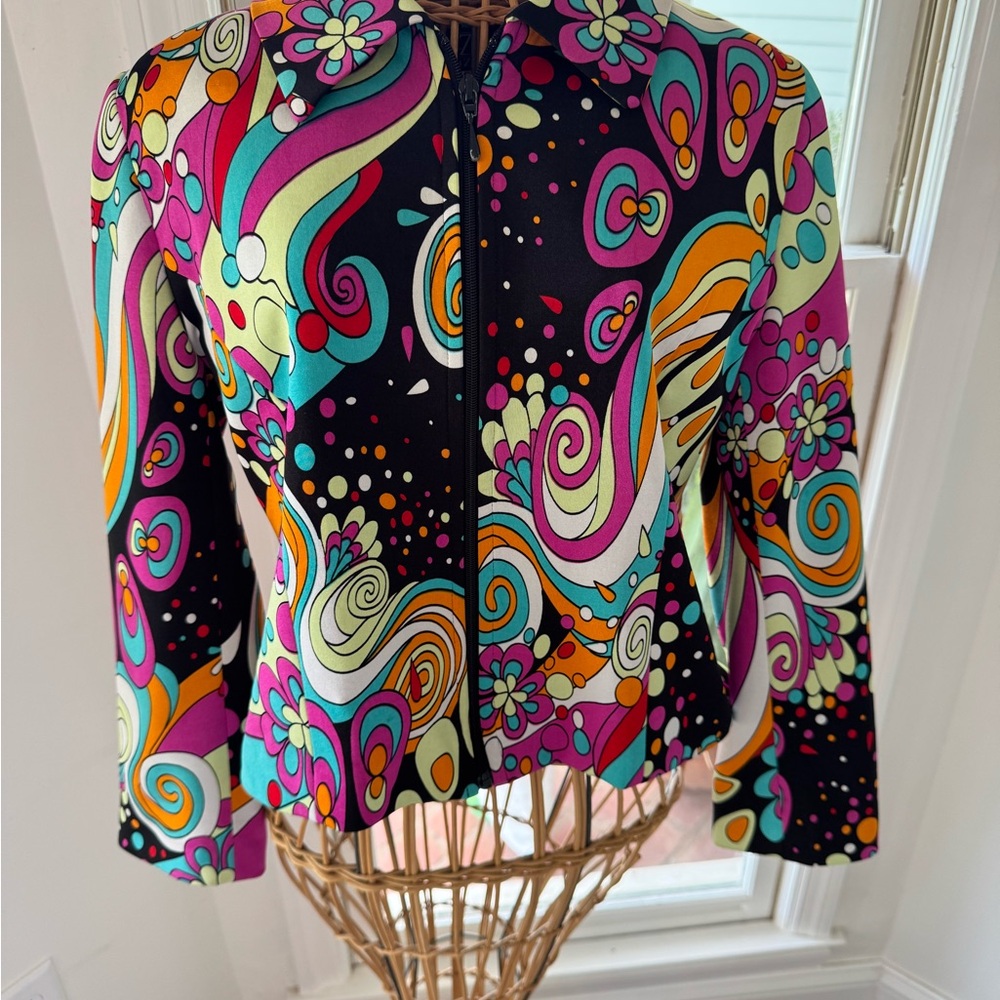 Vintage 60s Psychedelic Silk Zip Jacket S